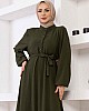 Düğmeli Ayrobin Kumaş Elbise - Haki