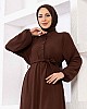 Düğmeli Ayrobin Kumaş Elbise - Kahverengi