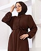 Düğmeli Ayrobin Kumaş Elbise - Kahverengi