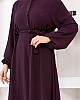 Düğmeli Ayrobin Kumaş Elbise - Mürdüm