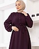Düğmeli Ayrobin Kumaş Elbise - Mürdüm