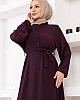 Düğmeli Ayrobin Kumaş Elbise - Mürdüm