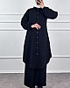 Düğmeli Ayrobin Tesettür Takım - Siyah