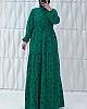 Düğmeli Bağlamalı Tesettür Elbise - Çam Yeşili
