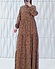 Düğmeli Bağlamalı Tesettür Elbise - Kahverengi Düğmeli Bağlamalı Tesettür Elbise - Kahverengi