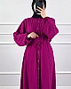 Düğmeli Bağlamalı Ferace Elbise - Fuşya