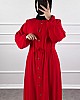 Düğmeli Bağlamalı Ferace Elbise - Kırmızı