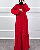 Düğmeli Bağlamalı Ferace Elbise - Kırmızı