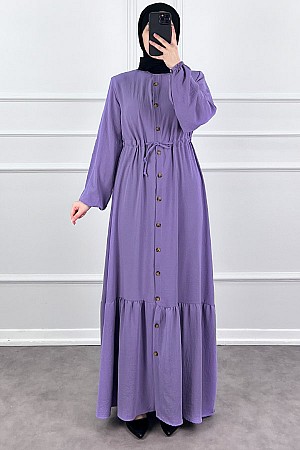 Düğmeli Bağlamalı Ferace Elbise - Lila