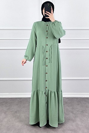 Düğmeli Bağlamalı Ferace Elbise - Su Yeşili Düğmeli Bağlamalı Ferace Elbise - Su Yeşili
