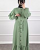 Düğmeli Bağlamalı Ferace Elbise - Su Yeşili Düğmeli Bağlamalı Ferace Elbise - Su Yeşili