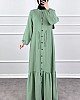 Düğmeli Bağlamalı Ferace Elbise - Su Yeşili Düğmeli Bağlamalı Ferace Elbise - Su Yeşili
