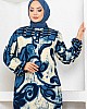 Düğmeli Çiçek Desenli Elbise - Mavi