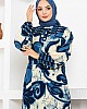 Düğmeli Çiçek Desenli Elbise - Mavi