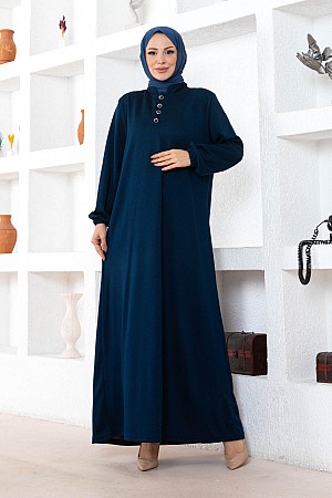 Düğmeli Ecrin Elbise - Lacivert