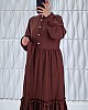 Düğmeli Fırfır Detaylı Elbise - Kahverengi