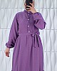 Düğmeli Fırfır Detaylı Elbise - Mor