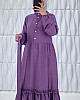 Düğmeli Fırfır Detaylı Elbise - Mor