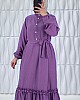 Düğmeli Fırfır Detaylı Elbise - Mor