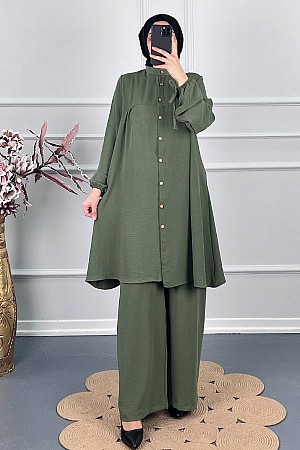 Düğmeli İkili Takim - Haki