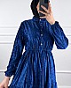 Düğmeli Kadife Elbise - Mavi Düğmeli Kadife Elbise - Mavi