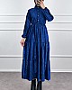 Düğmeli Kadife Elbise - Mavi Düğmeli Kadife Elbise - Mavi