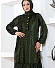 Düğmeli Kadife Elbise - Yeşil