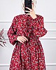 Düğmeli Kuşaklı Tensel Elbise - Kırmızı