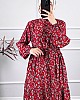 Düğmeli Kuşaklı Tensel Elbise - Kırmızı