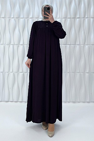 Düğmeli Robadan Elbise - Mürdüm Düğmeli Robadan Elbise - Mürdüm