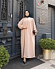Düğmeli Robadan Medine İpeği Elbise - Bej
