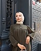 Düğmeli Robadan Medine İpeği Elbise - Haki