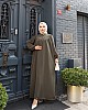Düğmeli Robadan Medine İpeği Elbise - Haki