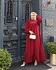 Düğmeli Robadan Medine İpeği Elbise - Kırmızı