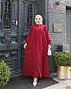Düğmeli Robadan Medine İpeği Elbise - Kırmızı