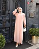 Düğmeli Robadan Medine İpeği Elbise - Pudra