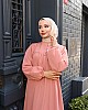 Düğmeli Robadan Medine İpeği Elbise - Somon