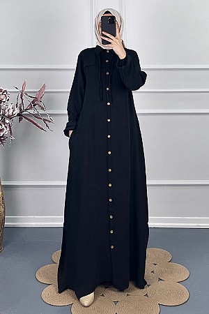 Düğmeli Tesettür Ferace - Siyah Düğmeli Tesettür Ferace - Siyah