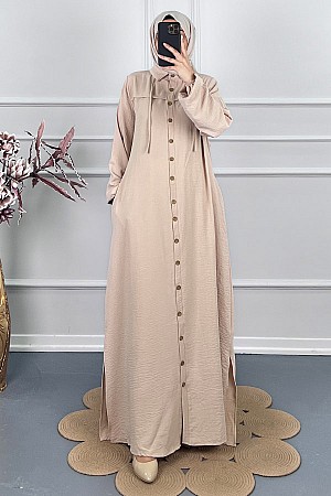 Düğmeli Tesettür Ferace - Taş