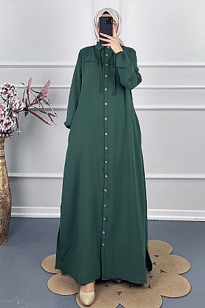 Düğmeli Tesettür Ferace - Zümrüt Yeşili