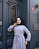 Eteği Fırfırlı Keten Kumaş Elbise - Gri