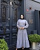 Eteği Fırfırlı Keten Kumaş Elbise - Gri