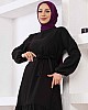 Eteği Fırfırlı Krep Kumaş Elbise - Siyah