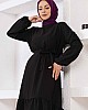 Eteği Fırfırlı Krep Kumaş Elbise - Siyah