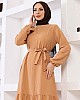 Eteği Fırfırlı Krep Kumaş Elbise - Taba