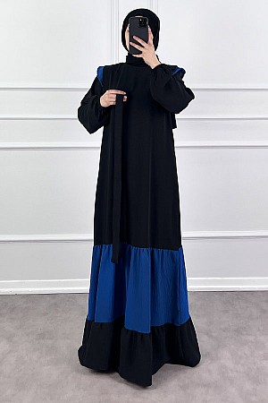 Eteği Renkli Elbise - Mavi