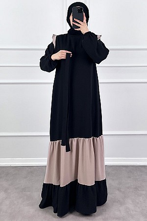 Eteği Renkli Elbise - Taş