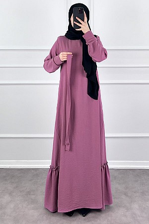 Eteği Fırfırlı Elbise - Pembe