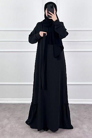 Eteği Fırfırlı Elbise - Siyah