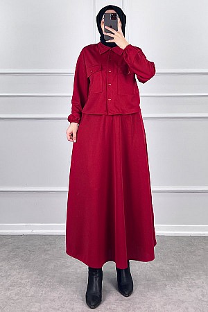 Etekli Gömlek Takım - Kırmızı